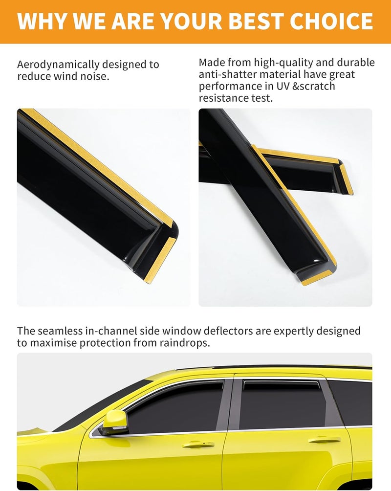Deejecsun in-Channel Window Rain Guards Fit for Jeep Grand Cherokee 2011-2021 Limited(NOT for L) Rain Guards Extra Durable Side Window Visors Deflectors Vent Visors Vent Shades Car Accessories -4 pcs - Image 5